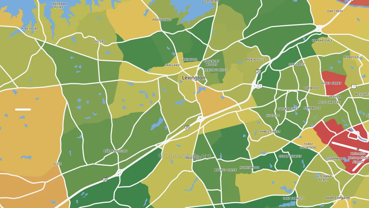 Lexington, SC Map of Robbery Rates