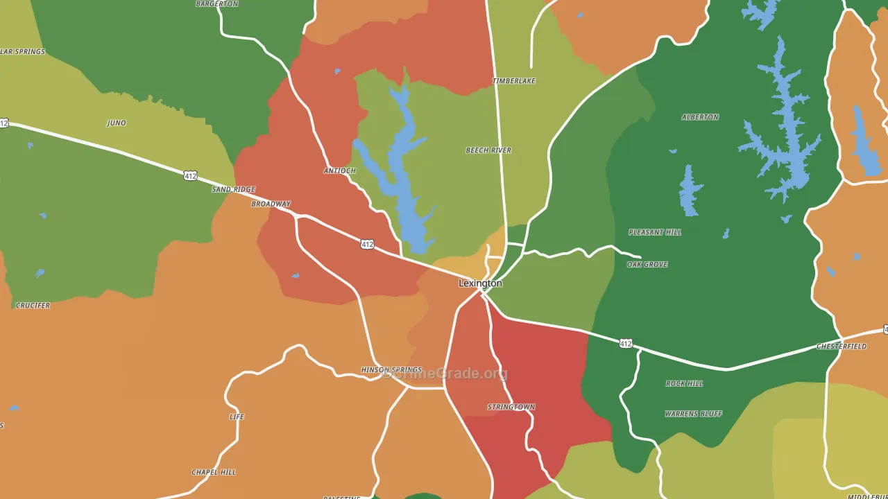 Lexington, TN Map of Robbery Rates