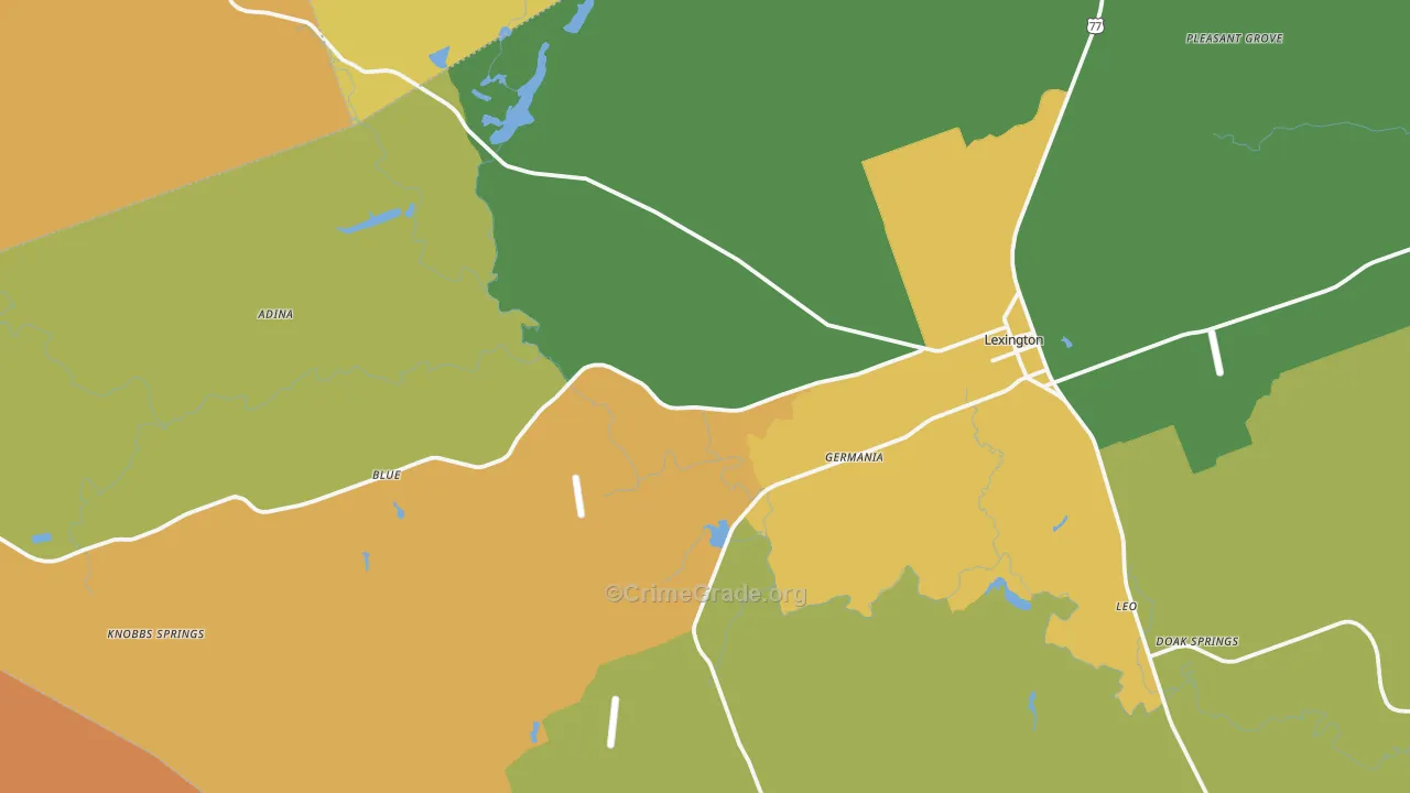 Lexington, TX Map of Robbery Rates