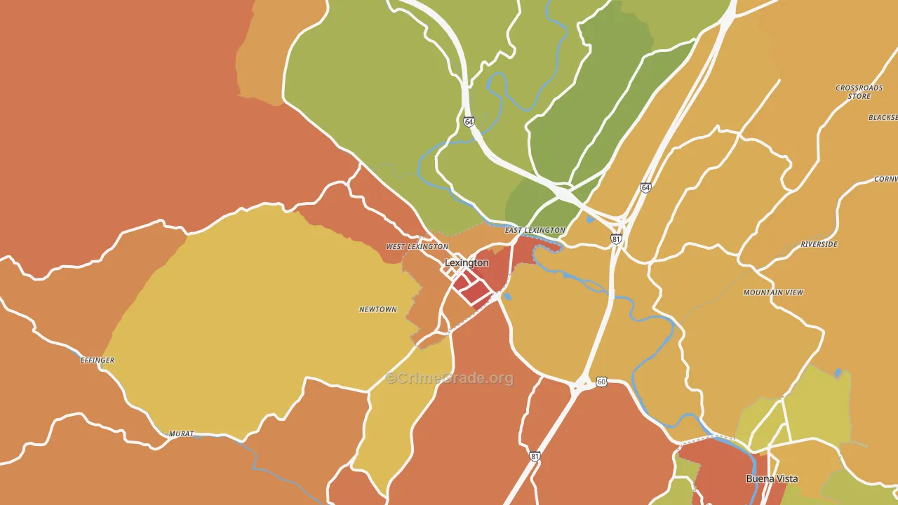 Lexington, VA Map of Robbery Rates
