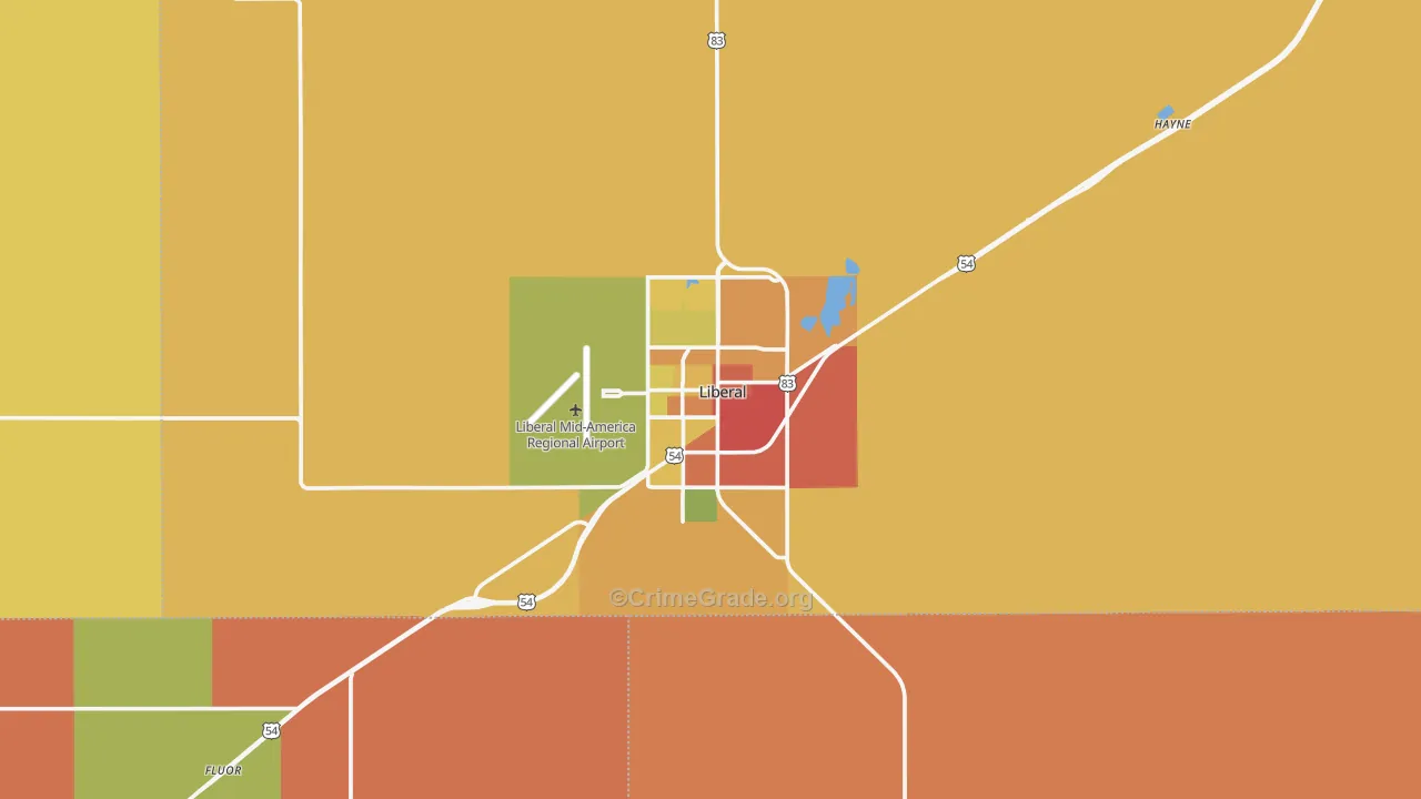 Liberal, KS Map of Robbery Rates