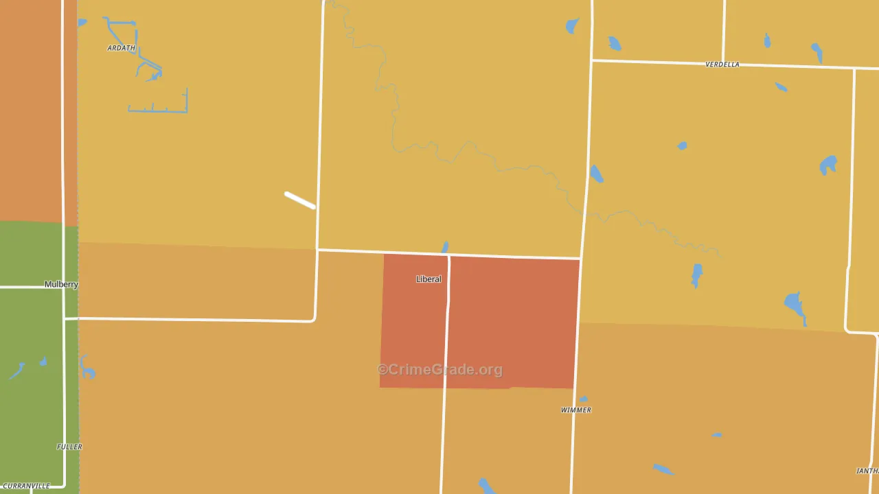 Liberal, MO Map of Robbery Rates
