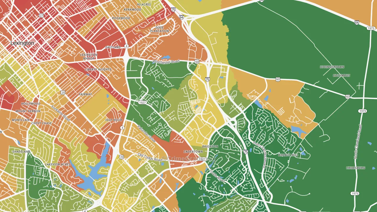 Liberty Area, Lexington, KY Map of Robbery Rates