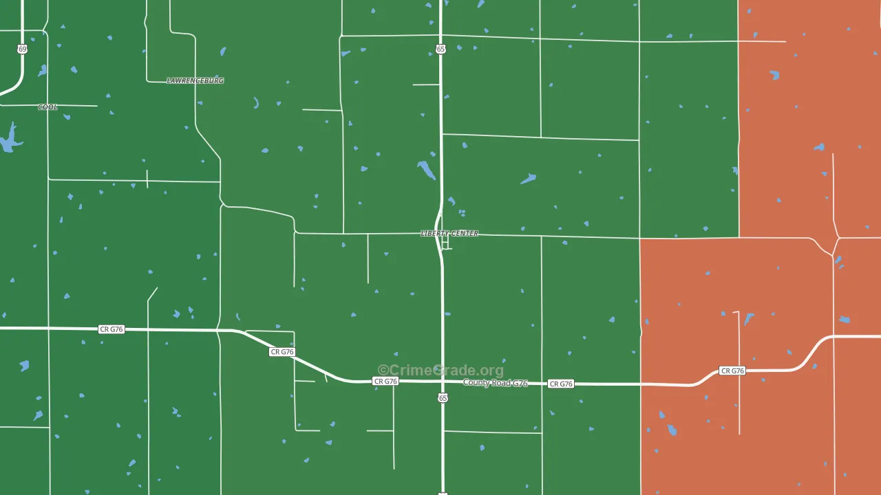 Liberty Center, IA Map of Robbery Rates