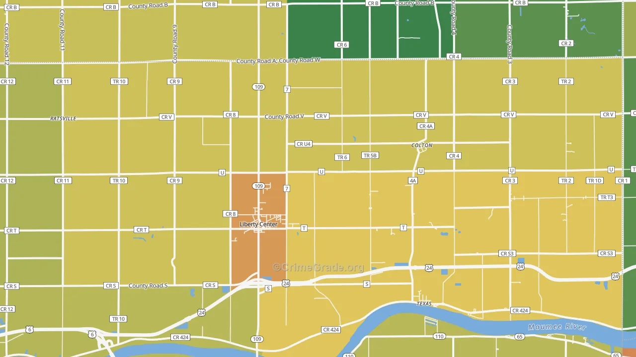 Liberty Center, OH Map of Robbery Rates