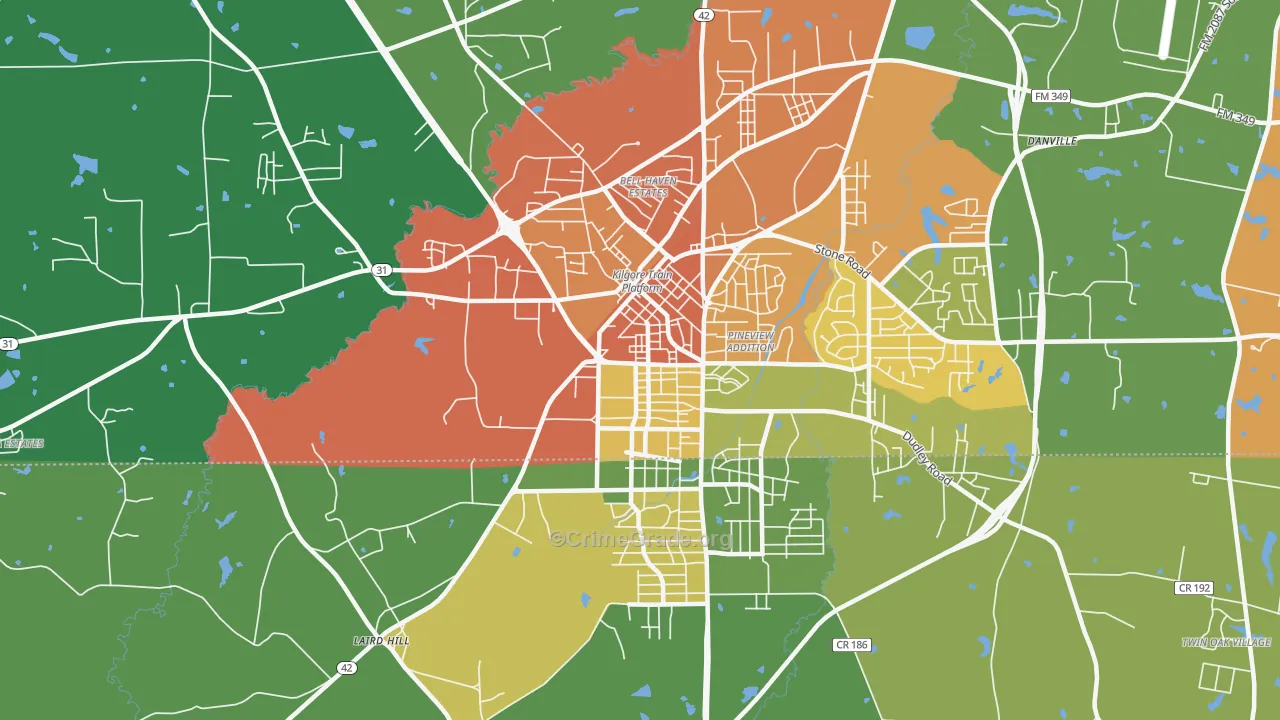 Liberty City, TX Map of Robbery Rates