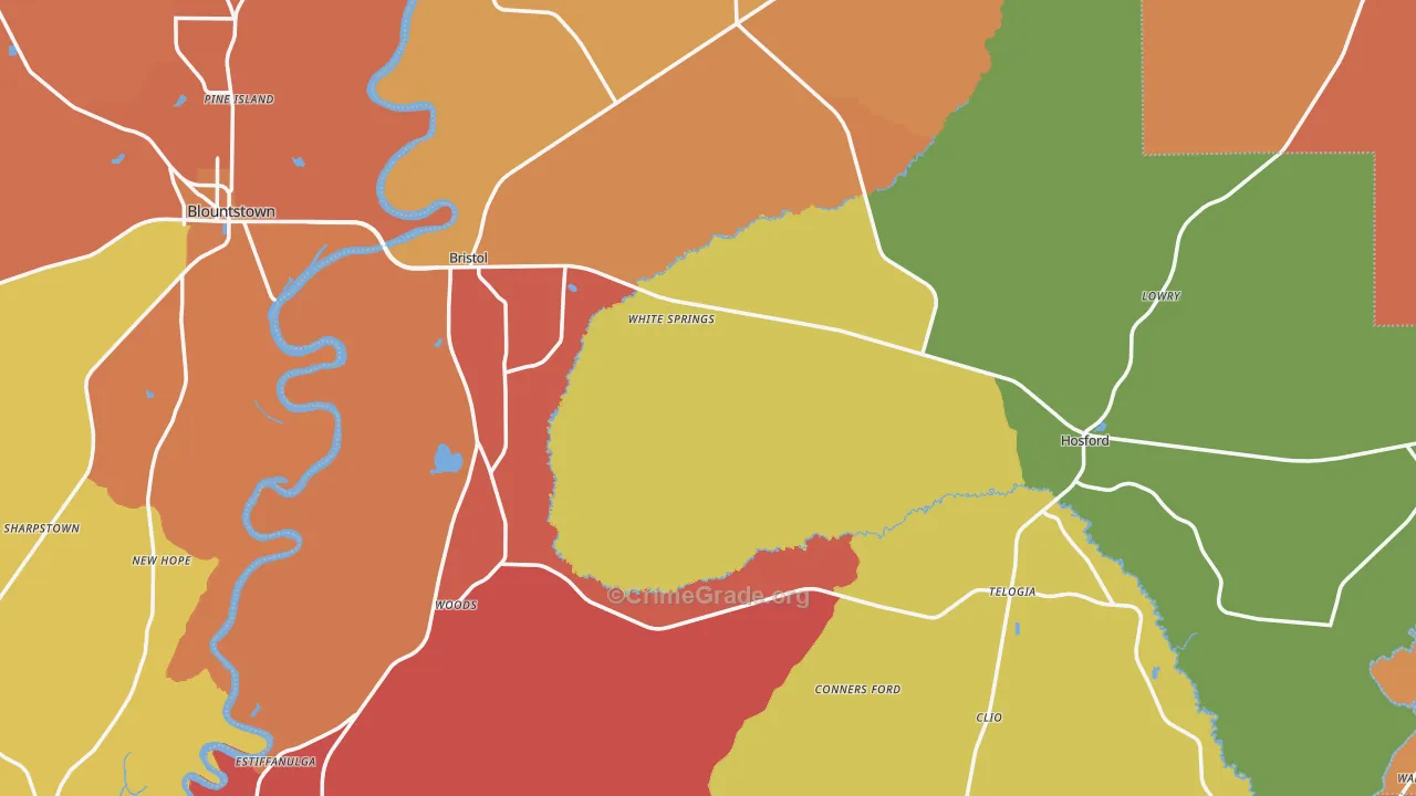 Liberty County, FL Map of Robbery Rates