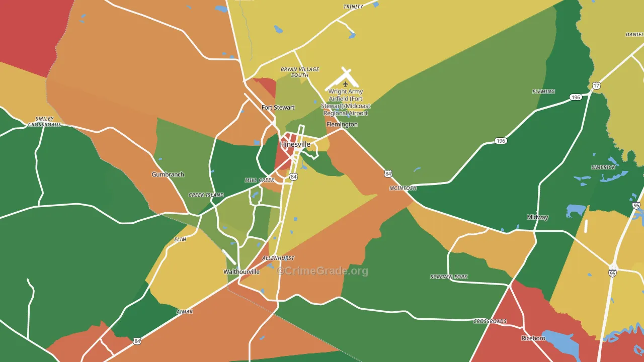 Liberty County, GA Map of Robbery Rates