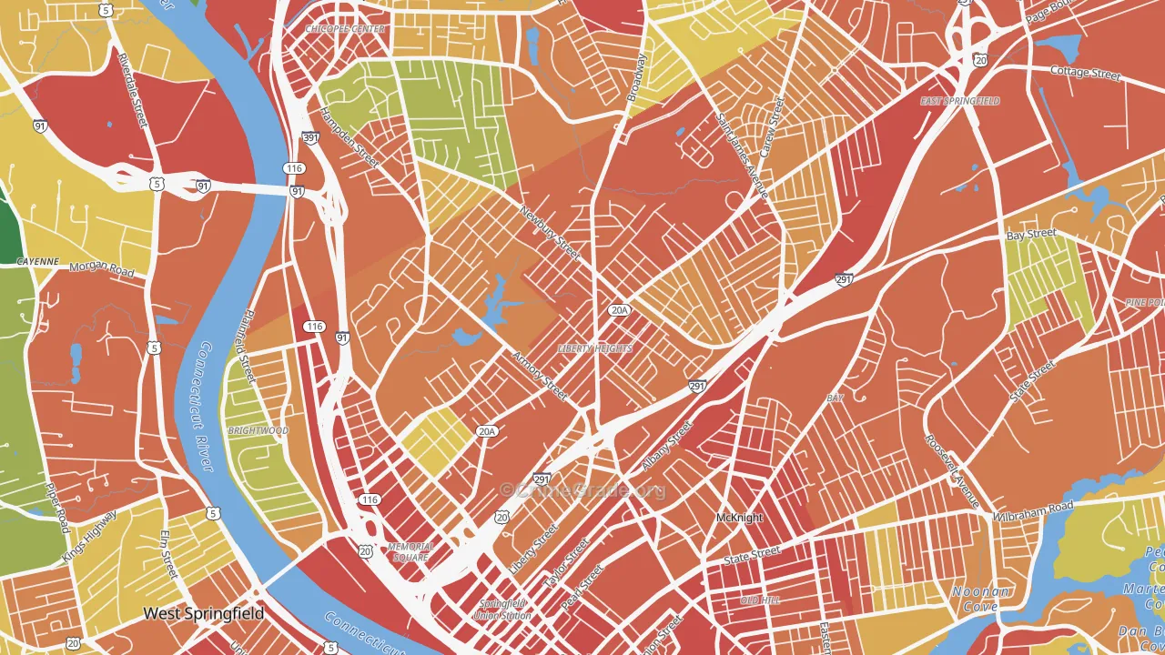 Liberty Heights, Springfield, MA Map of Robbery Rates
