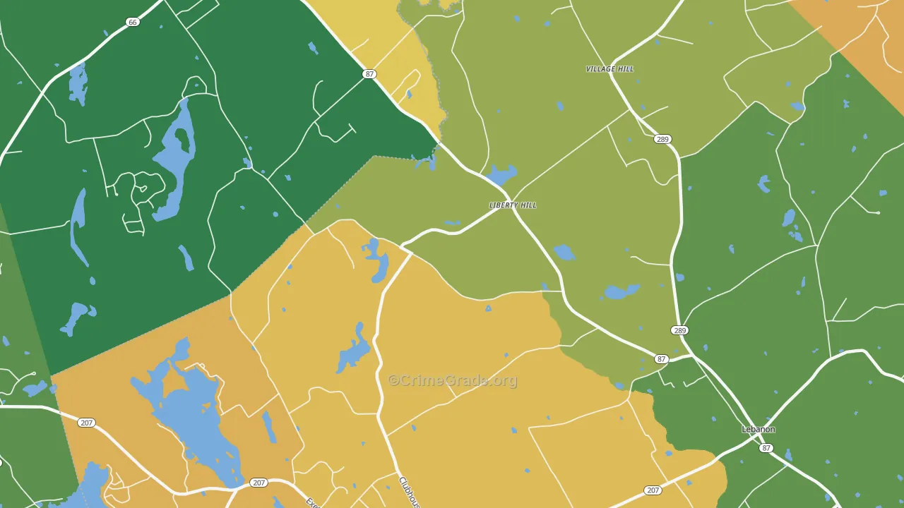 Liberty Hill, CT Map of Robbery Rates