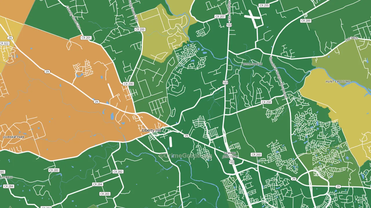 Liberty Hill, TX Map of Robbery Rates