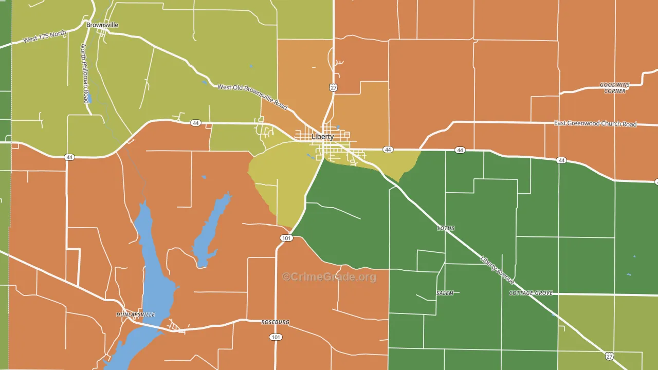 Liberty, IN Map of Robbery Rates