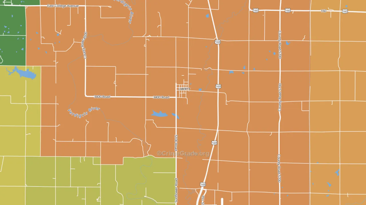 Liberty, KS Map of Robbery Rates