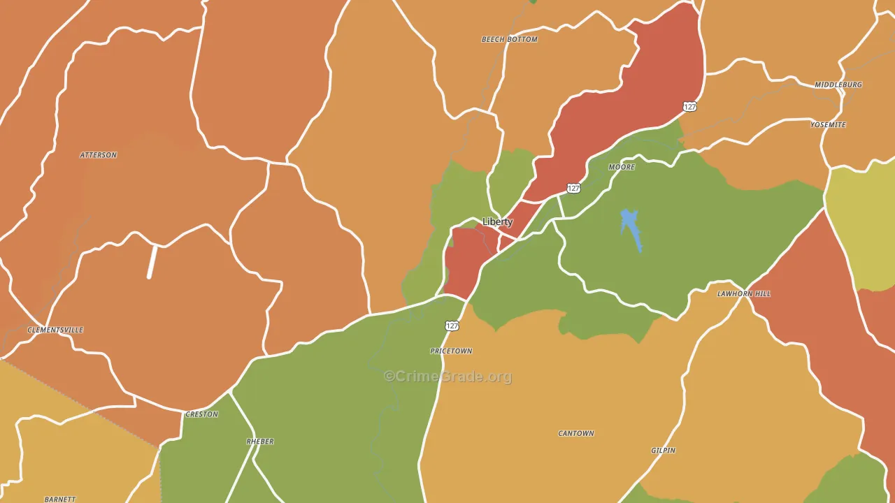 Liberty, KY Map of Robbery Rates