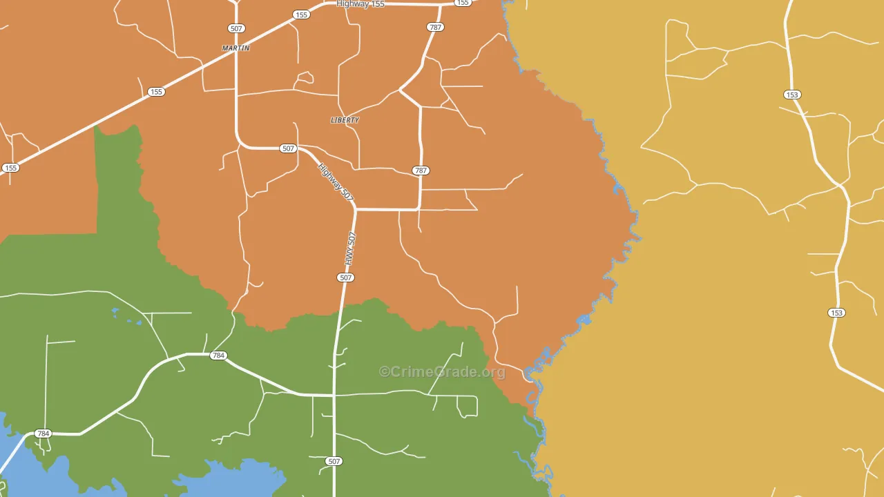 Liberty, LA Map of Robbery Rates