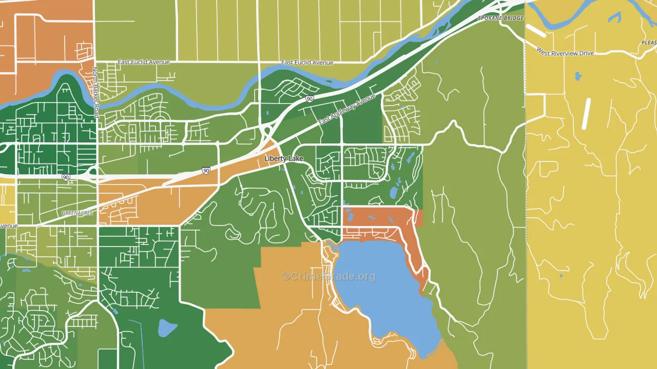 Liberty Lake, WA Map of Robbery Rates