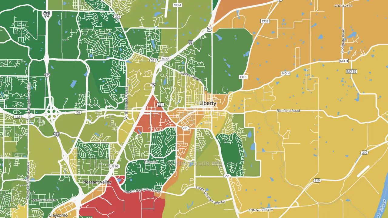 Liberty, MO Map of Robbery Rates