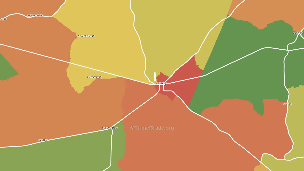 Liberty, MS Map of Robbery Rates