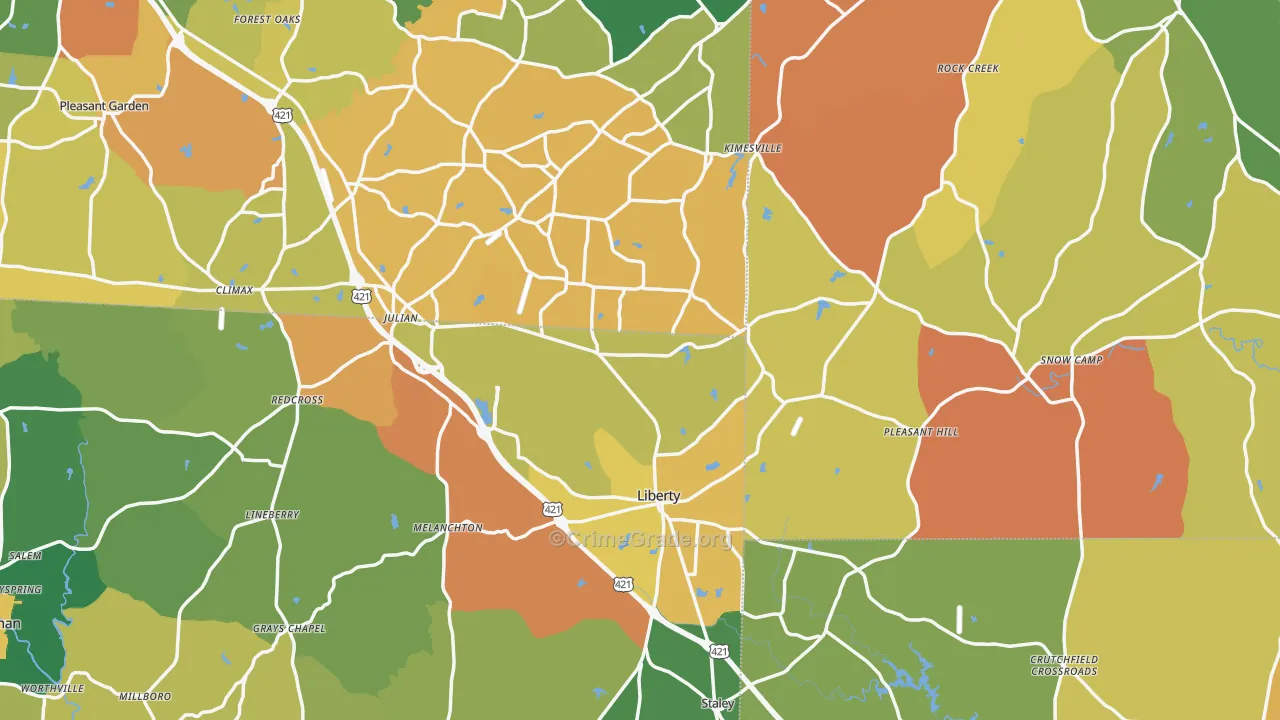 Liberty, NC Map of Robbery Rates