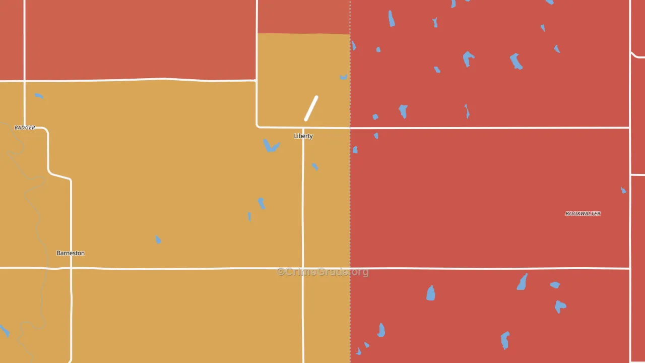 Liberty, NE Map of Robbery Rates