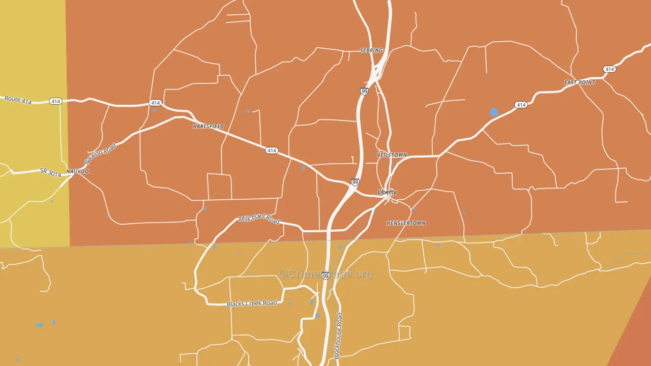 Liberty, PA Map of Robbery Rates