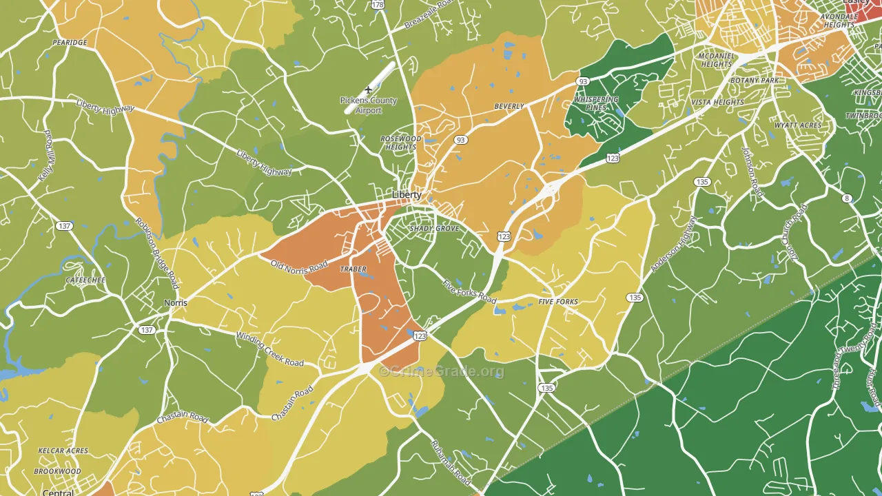 Liberty, SC Map of Robbery Rates