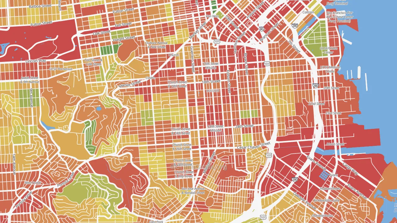 Liberty Street Historic District, San Francisco, CA Map of Robbery Rates
