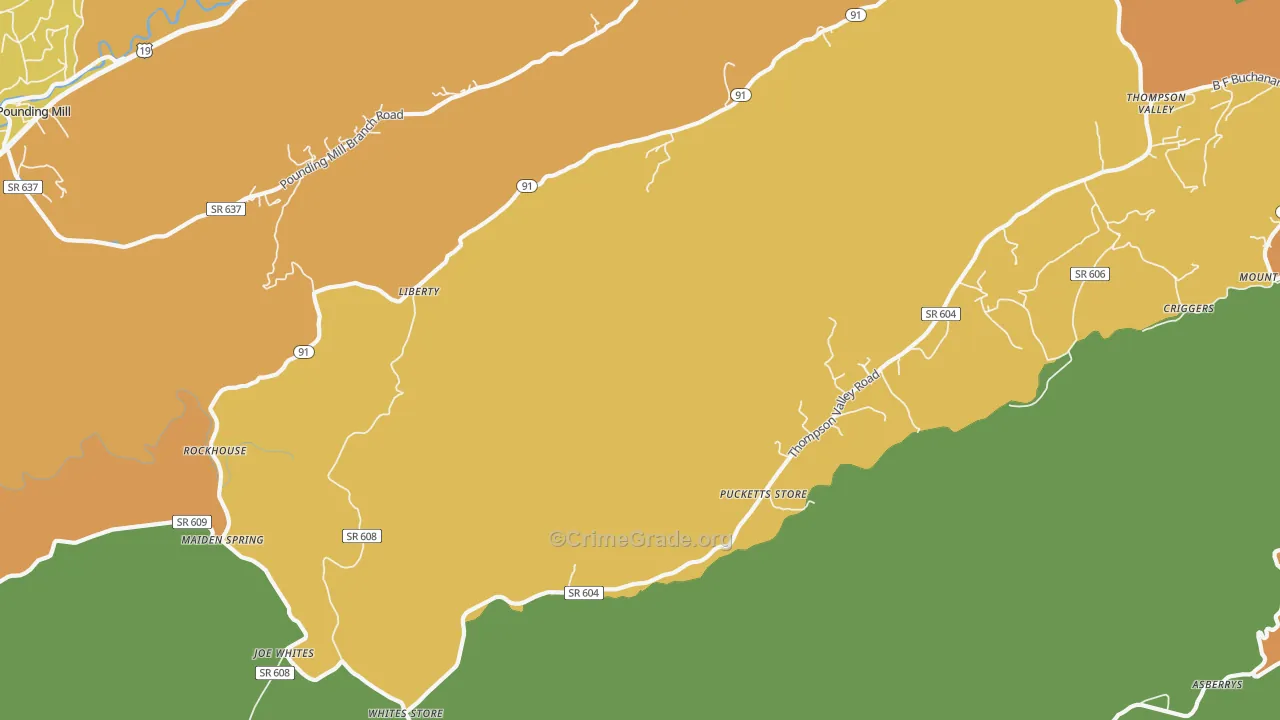 Liberty, VA Map of Robbery Rates