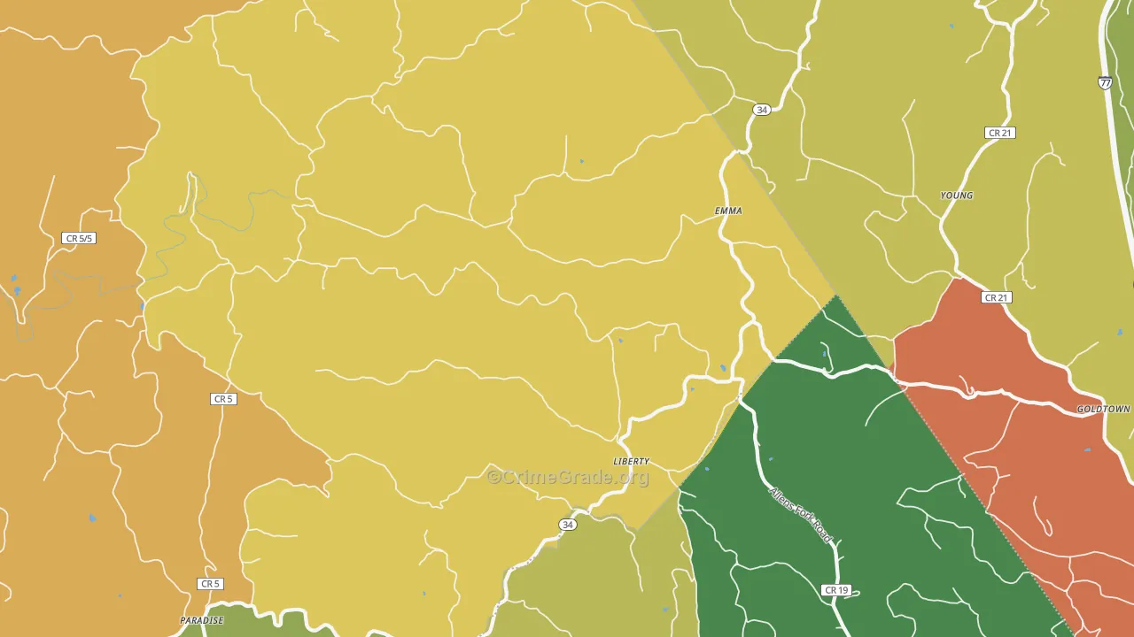 Liberty, WV Map of Robbery Rates