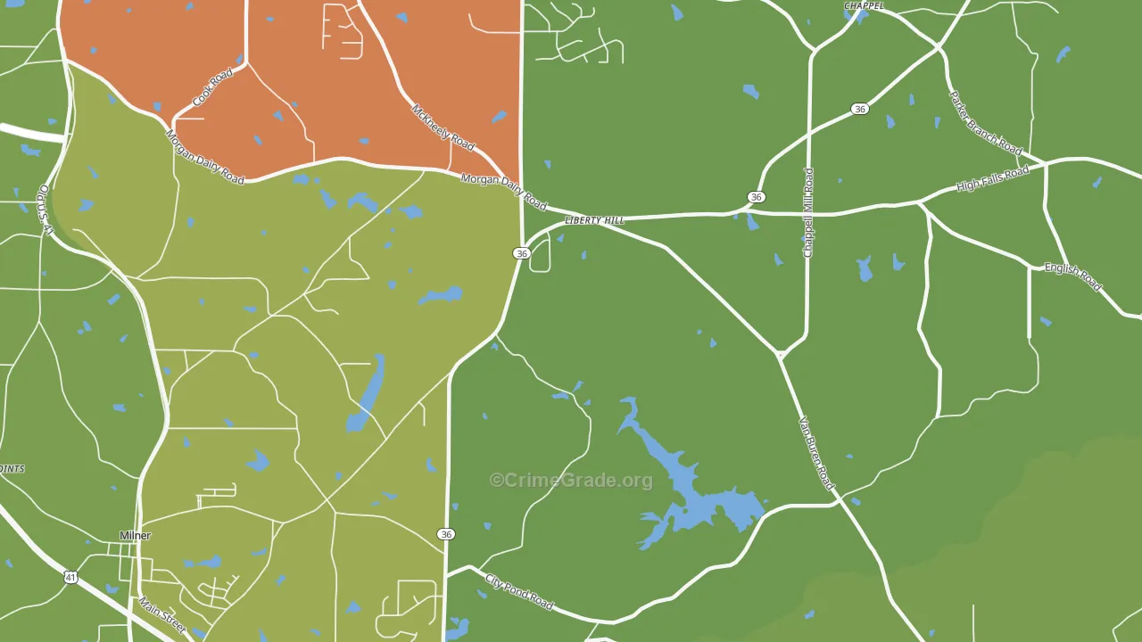 Libertyhill, GA Map of Robbery Rates