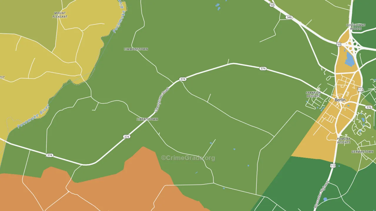 Libertytown, MD Map of Robbery Rates