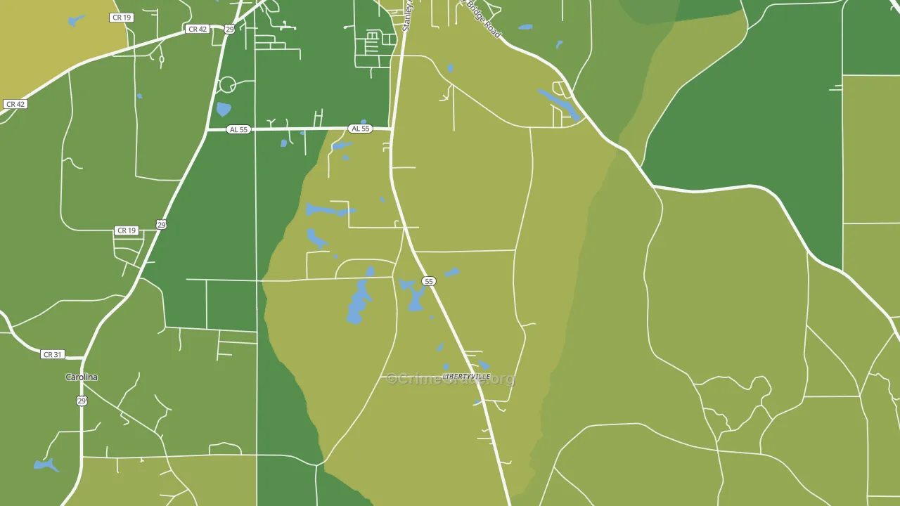 Libertyville, AL Map of Robbery Rates