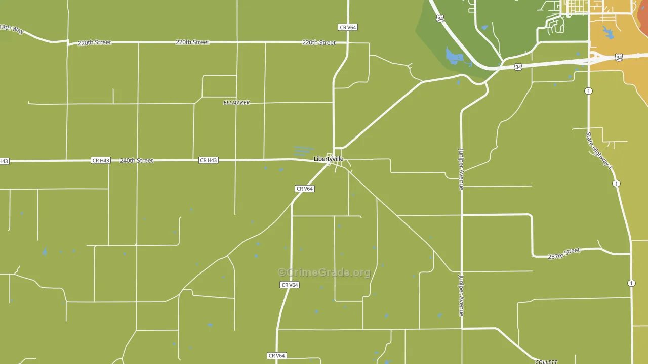 Libertyville, IA Map of Robbery Rates