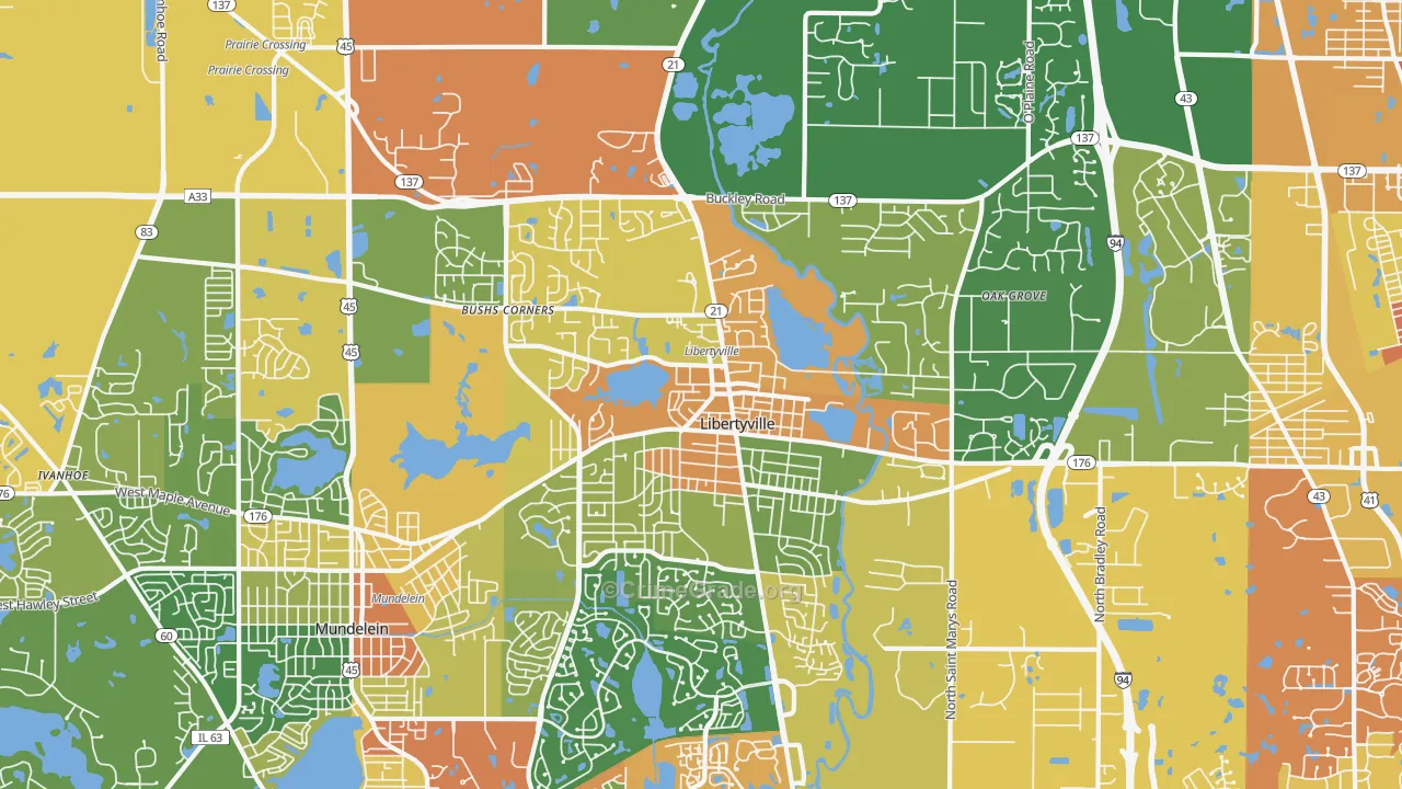 Libertyville, IL Map of Robbery Rates