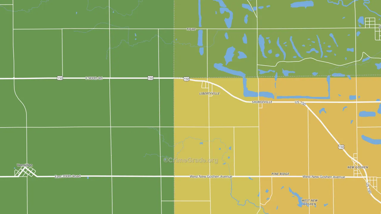 Libertyville, IN Map of Robbery Rates