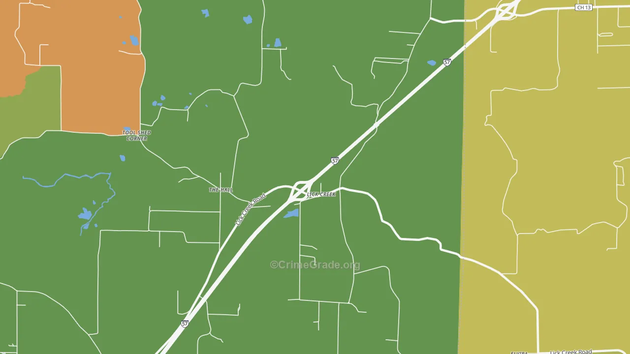 Lick Creek, IL Map of Robbery Rates