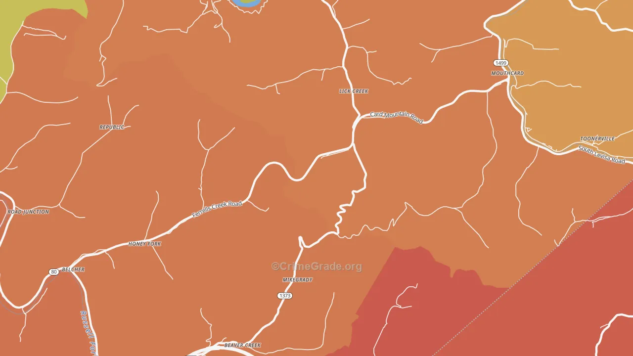 Lick Creek, KY Map of Robbery Rates