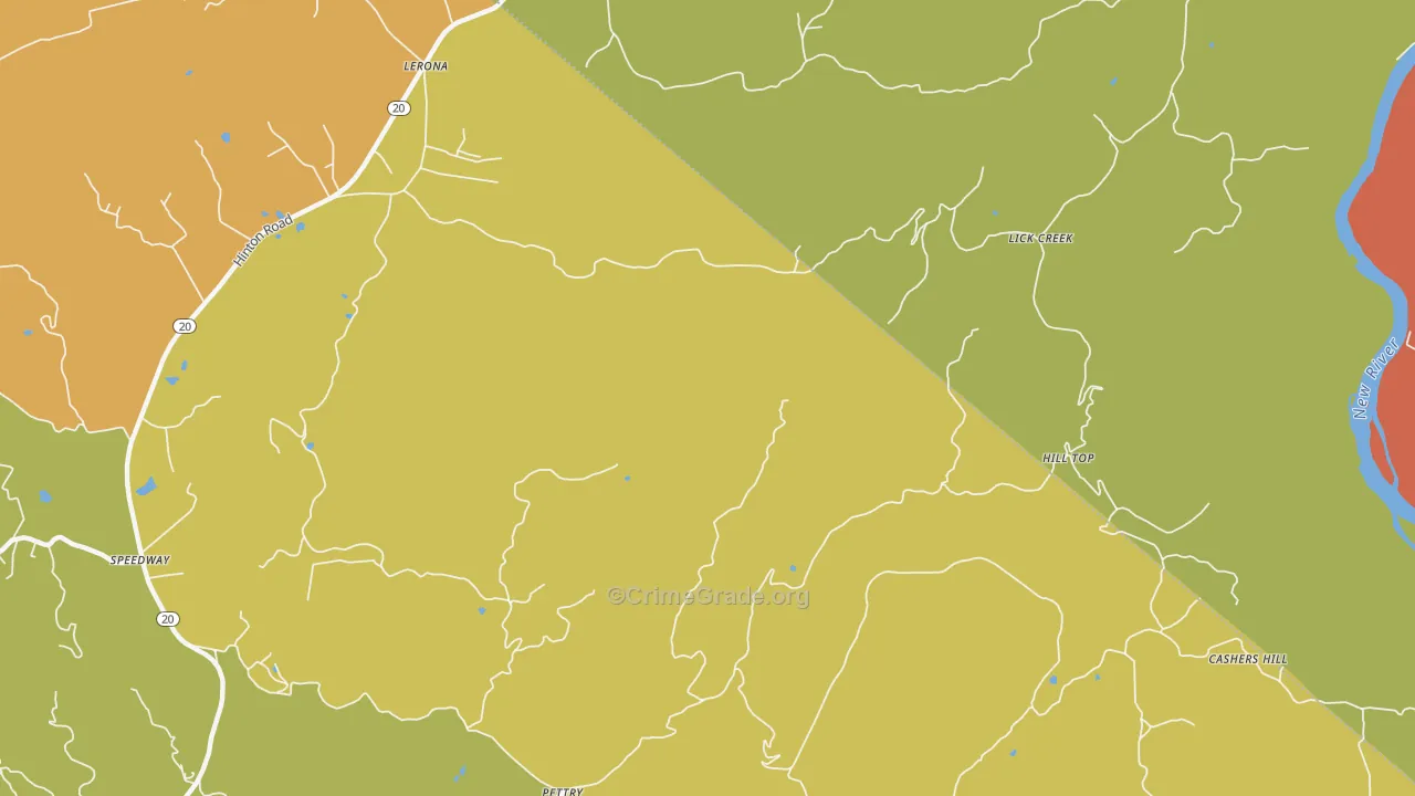 Lick Creek, WV Map of Robbery Rates