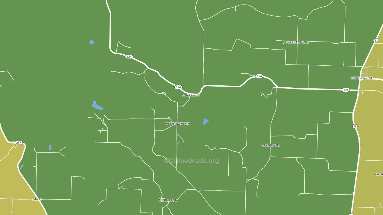 Lick Mountain, AR Map of Robbery Rates
