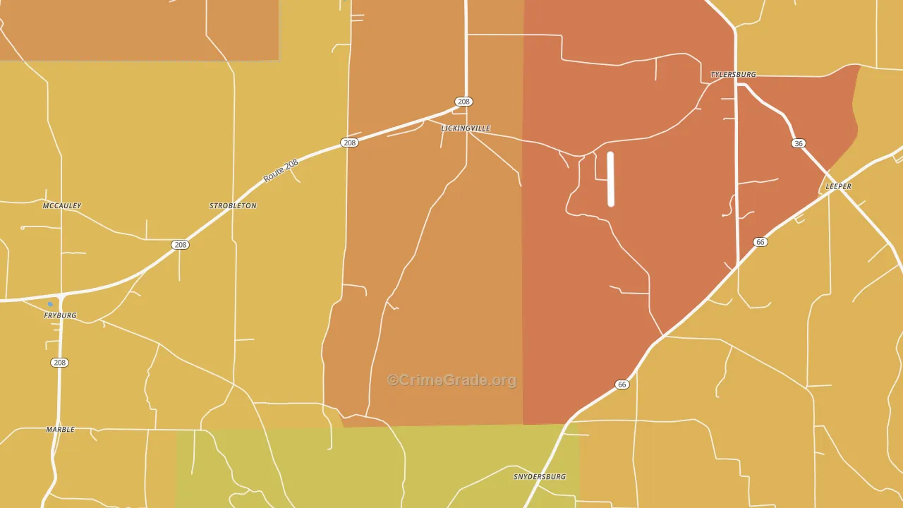 Lickingville, PA Map of Robbery Rates
