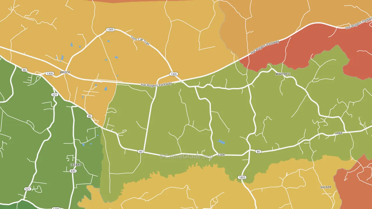 Lida, KY Map of Robbery Rates