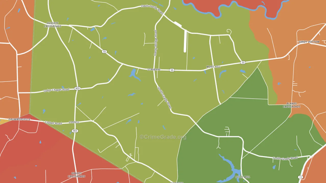 Liddell, NC Map of Robbery Rates