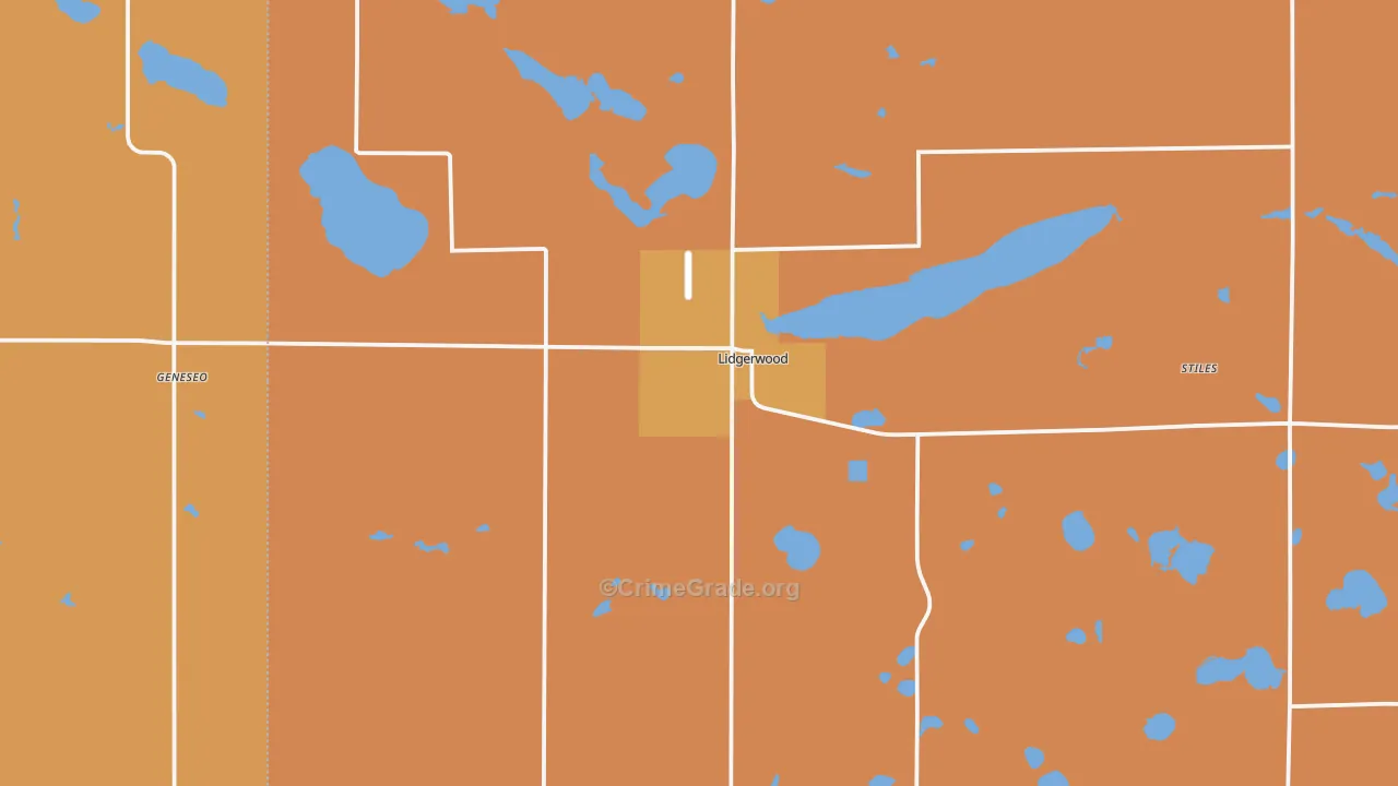 Lidgerwood, ND Map of Robbery Rates