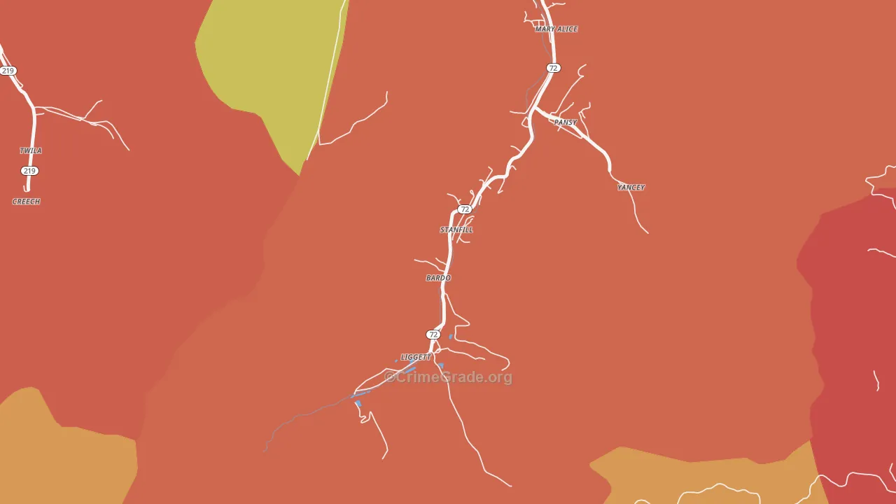 Liggett, KY Map of Robbery Rates