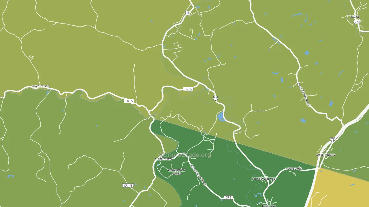 Lightburn, WV Map of Robbery Rates