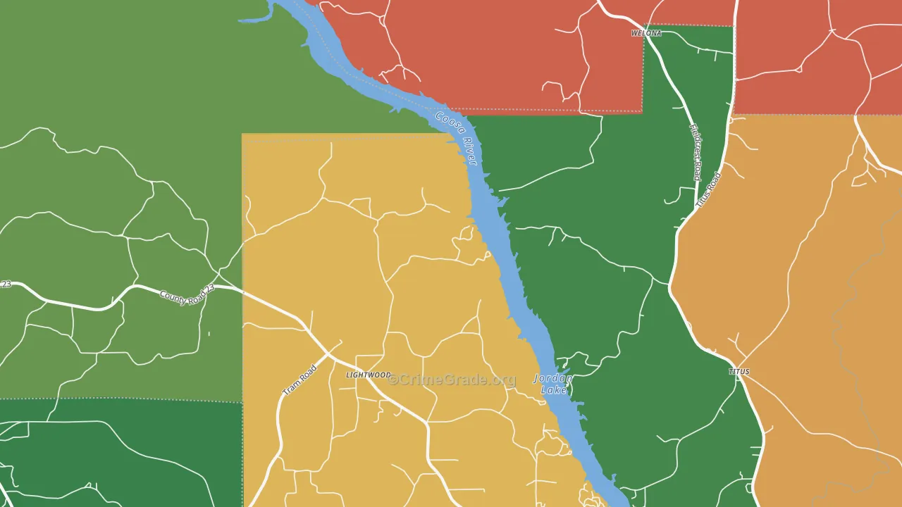 Lightwood, AL Map of Robbery Rates