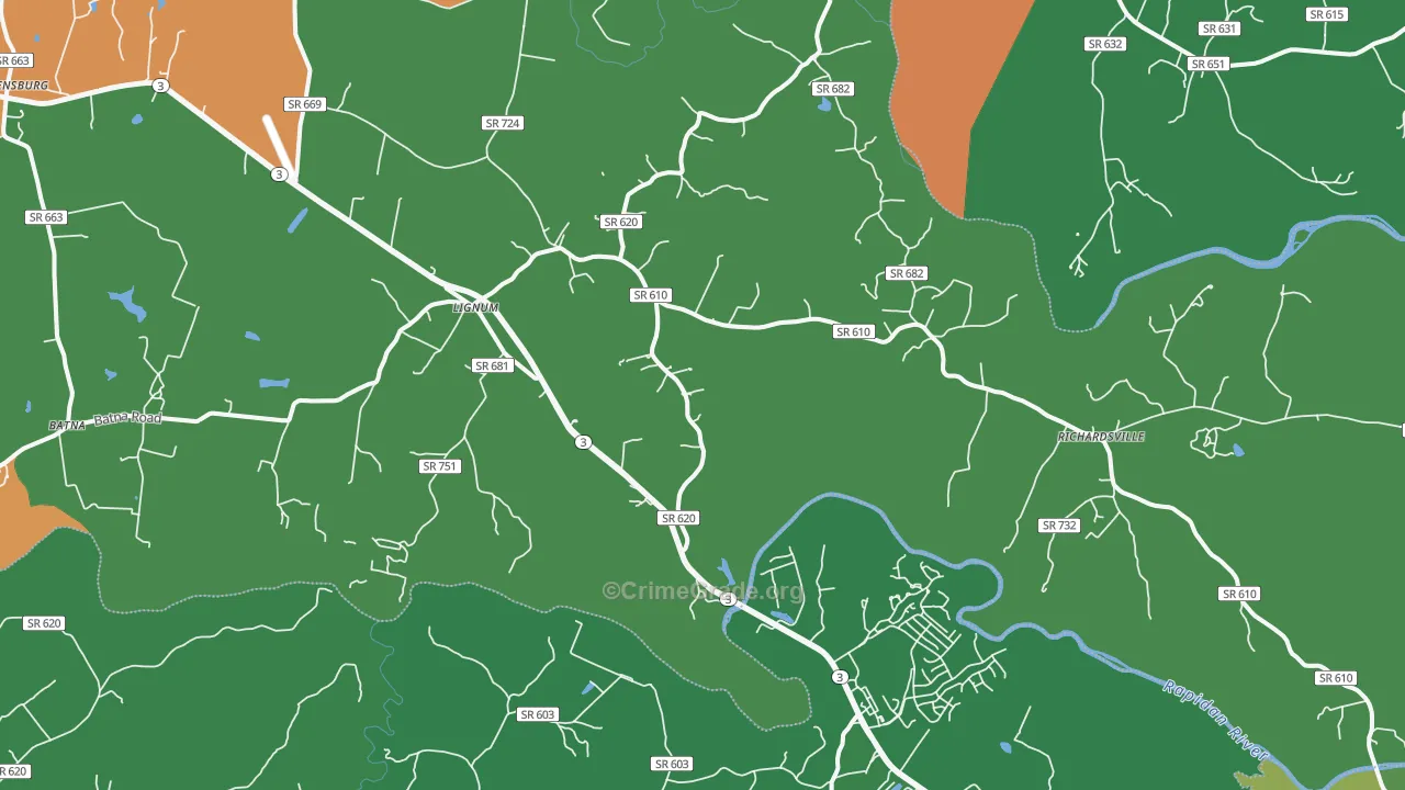 Lignum, VA Map of Robbery Rates