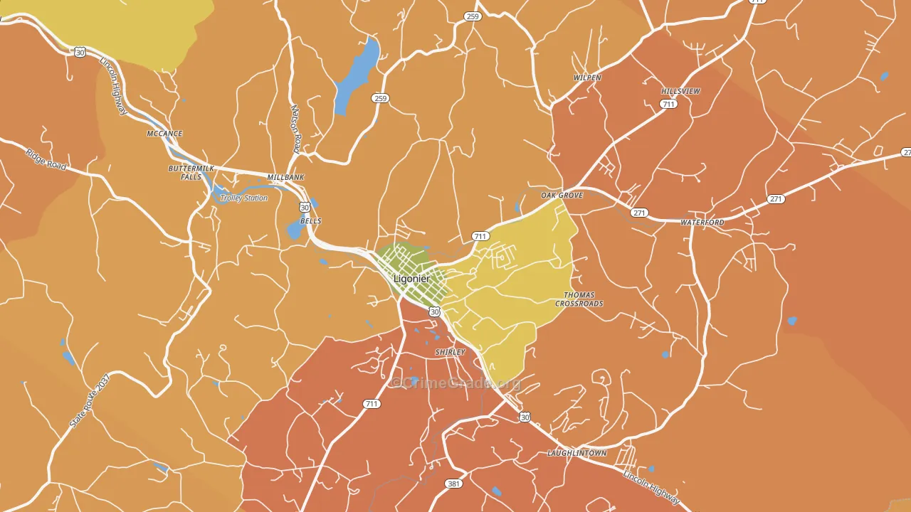 Ligonier, PA Map of Robbery Rates