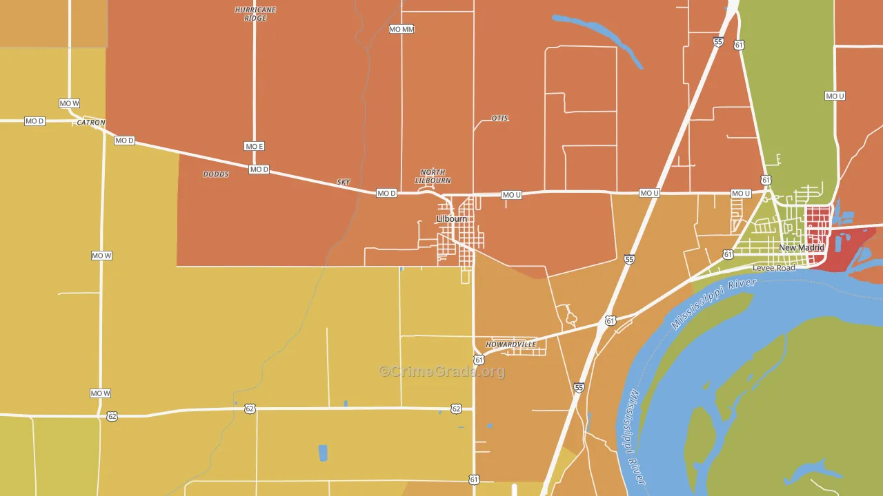 Lilbourn, MO Map of Robbery Rates