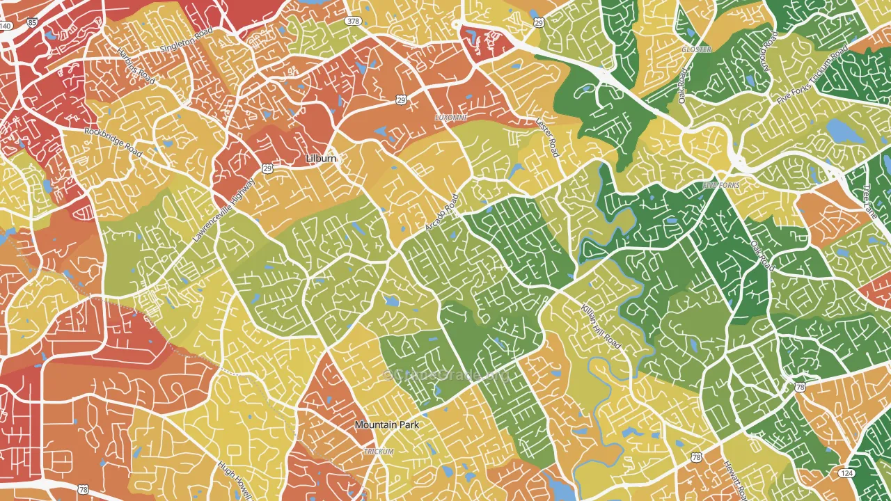 Lilburn, GA Map of Robbery Rates